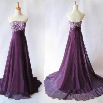 Beaded Purple Long Prom Dress,strapless Corset..