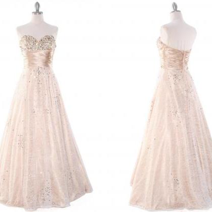 Champagne Lace Prom Dresses,strapless Long..