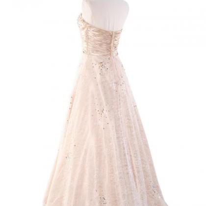 Champagne Lace Prom Dresses,strapless Long..