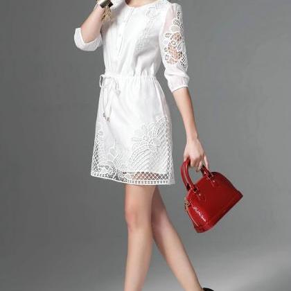 Ml02 3/4 Sleeve Short White Lace Casual Plus Size..