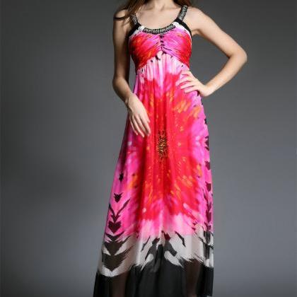 Sh-006 Pink Floral Bohemian Beach Maxi Long Dress..