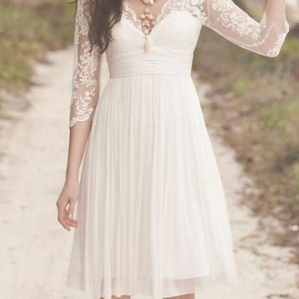 Ivory Lace Prom Dress White Wedding Dress Short..