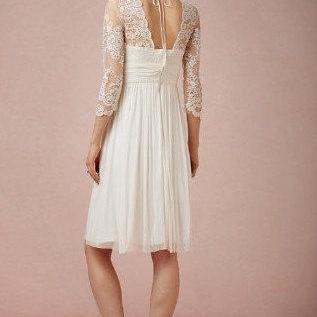 Ivory Lace Prom Dress White Wedding Dress Short..