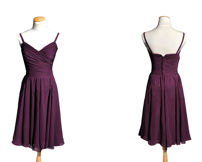 Purple Bridesmaid Dress Spaghetti Strap V-neck Zipper Chiffon Short Formal Dresses