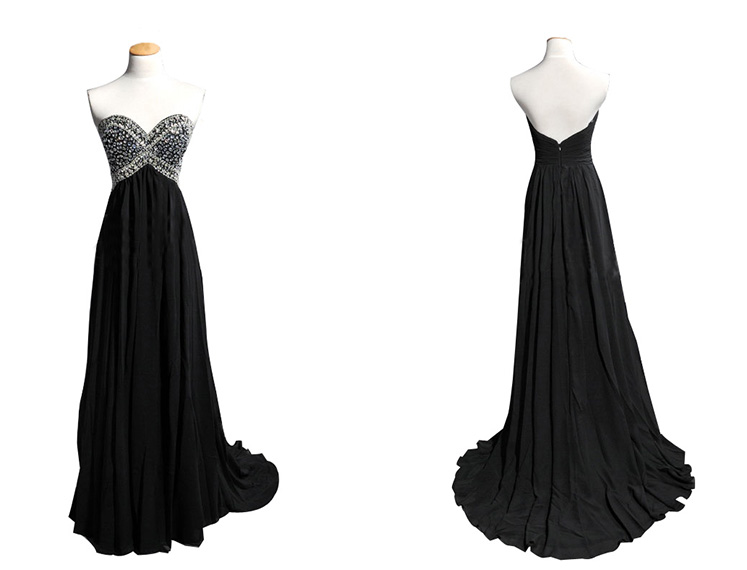 Beaded Black Prom Dress Strapless A-line Sweetheart Backless Zipper Long Formal/evening/party Dresses