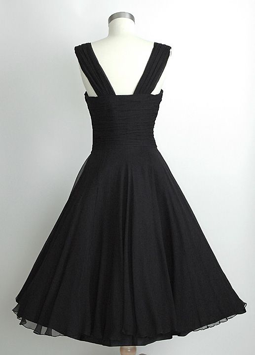 Black Short Knee Length Vintage 60's Chiffon Prom Dress,Simple Black ...