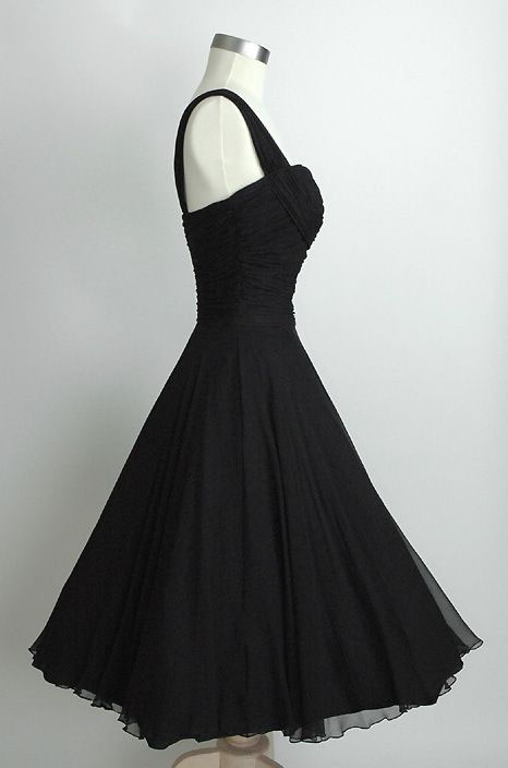 Black Short Knee Length Vintage 60's Chiffon Prom Dress,simple Black  Bridesmaid Dress,black Par on Luulla