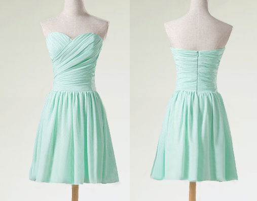Mint Green Bridesmaid Dress, Simple Strapless Short Sweetheart Knee Length Chiffon Formal Prom Dress,party Dress,cocktail Dress