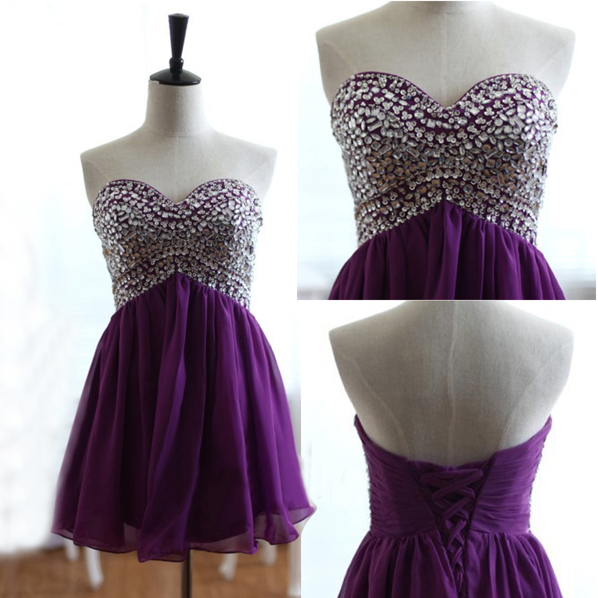 Purple Modest Knee Length Homecoming Dress