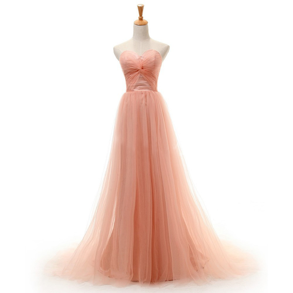 Peach Bridesmaid Dress Backless Prom Dress Sweetheart Prom Dress Long Prom Dress Pleats Ruching Prom Dress Strapless Evening Dress Floor Length