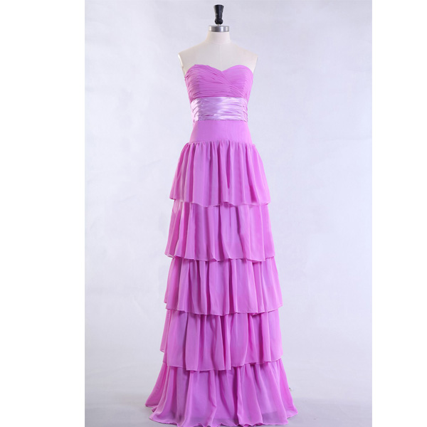 Purple Prom Dress Tiered Prom Dress Long Prom Dress Empire Waist Prom Dress Pleats Ruching Prom Dress Chiffon Prom Dress