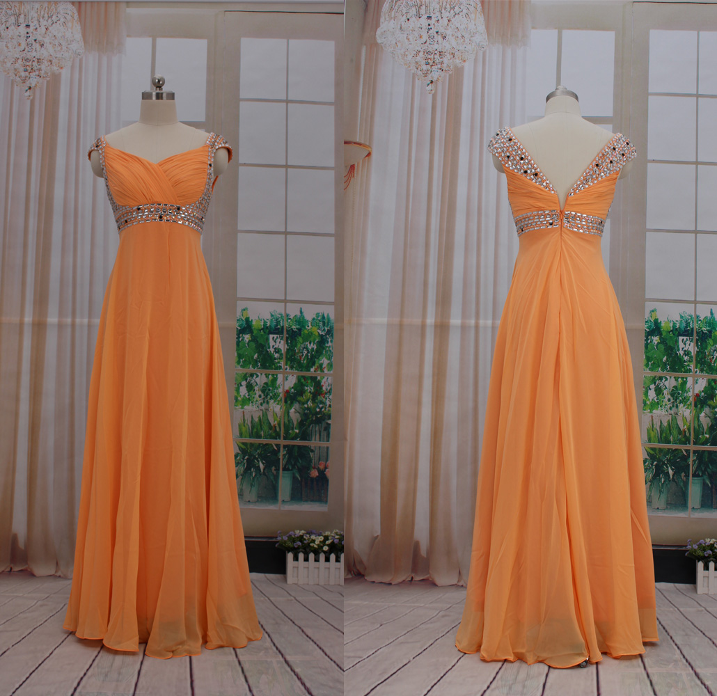 Elegant Orange Sweetheart Long Evening Dress With Lace