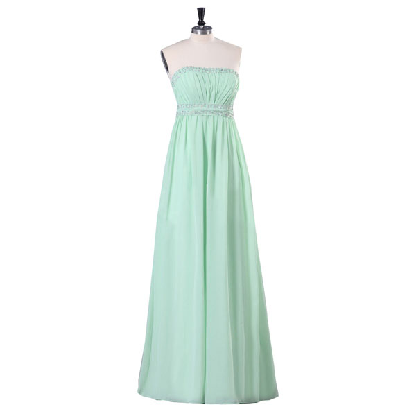Strapless Prom Dress,green Chiffon Prom Dress,empire Waist Prom Dress,pleats Ruching Prom Dress